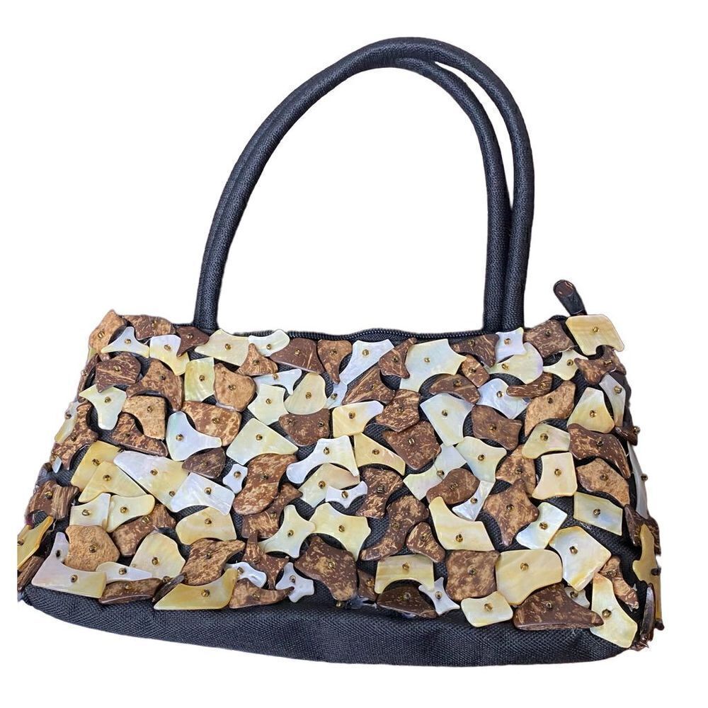 Mother of pearl shell encrusted black bag